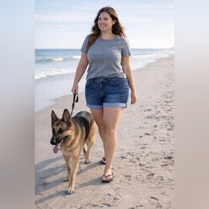 Time and Tru Blue Jean Shorts Women Sz 12 Cuffed Mid Rise Stretch Summer Casual